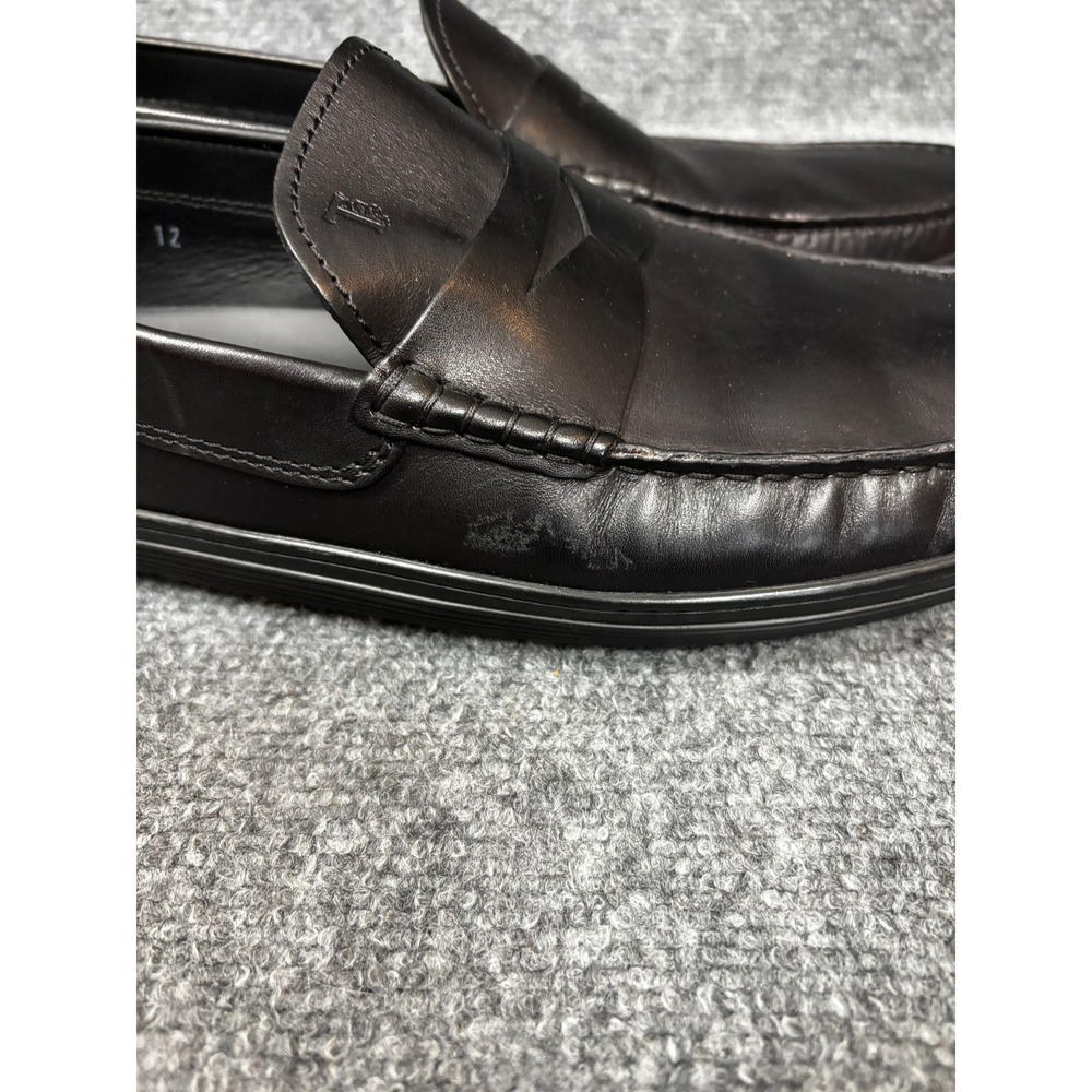 Tods Mens Black Leather Penny Loafers Slip On Rubber Sole 12 Made in Italy - Picture 7 of 9